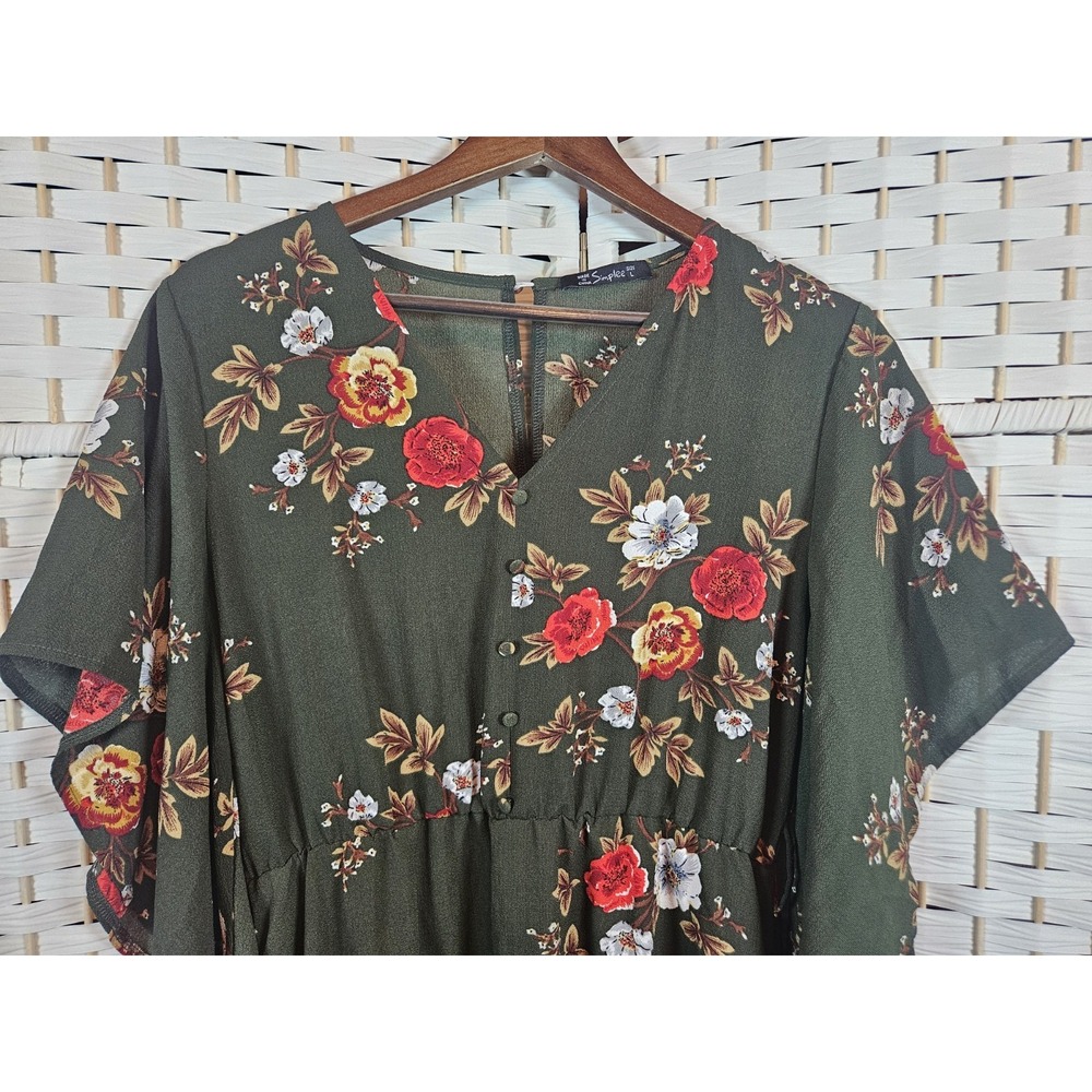 Simplee Womens Green Floral Dress Sz L Bloomcore Cottagecore Boho Missing Belt - Picture 4 of 11